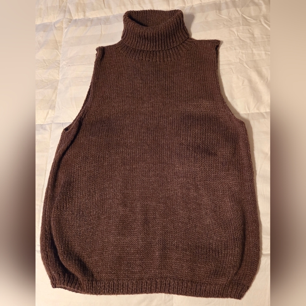 NWOT | Hand Knit Sleeveless Sweater Turtleneck Tank Top | Color: Chocolate Brown - Picture 11 of 12